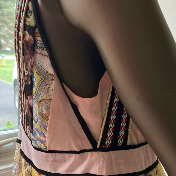 Coco+Carmen EUC chiffon multi fabric dress with contrast embroidered trim. - Picture 6 of 11